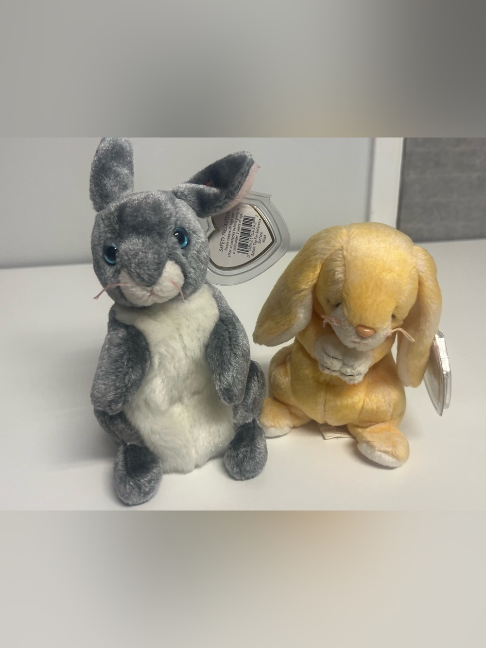 Ty Beanie Baby bunny duo- Gray and Yellow